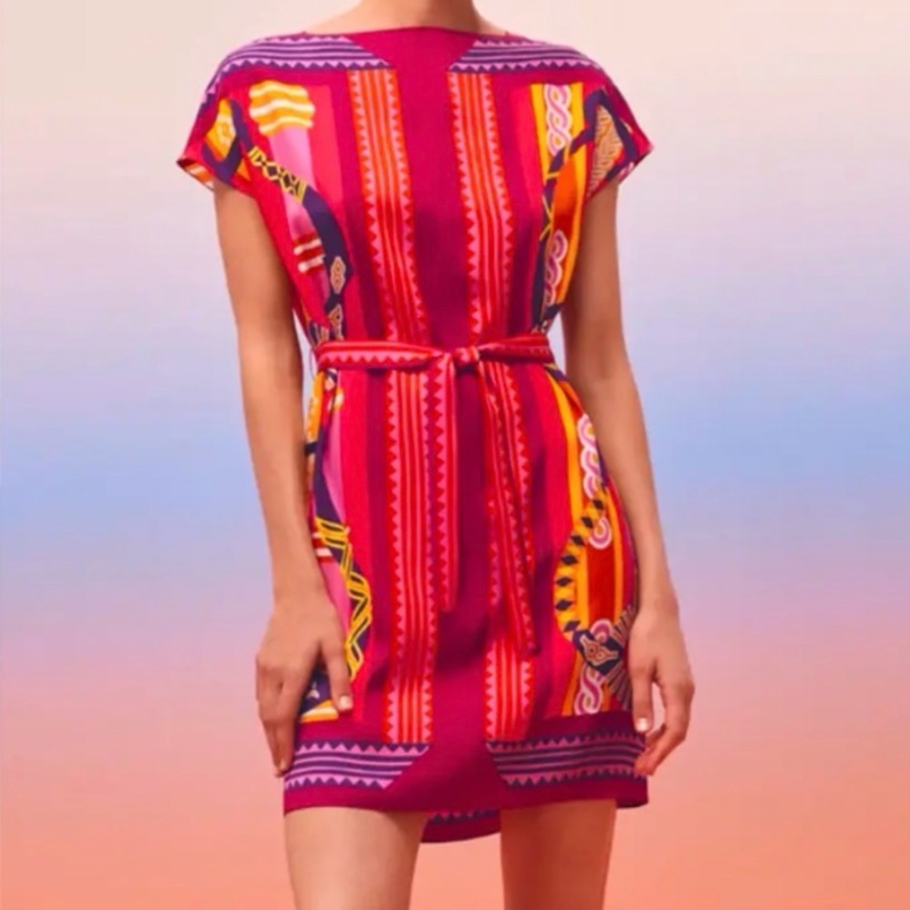 Hermes Silk Pink Printed Belted Mini Dress